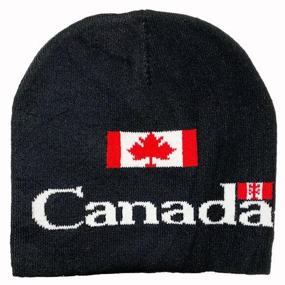 Variety To Go Canada Maple Leaf Beanie Hat, Black Beanie with Canada Flag - Picture 1 of 4